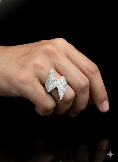 Men’s Lightning Symbol CZ Stone Silver Ring