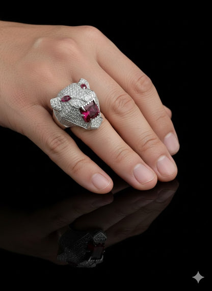 Men’s Sterling Silver Iced Out Panther Head Ring