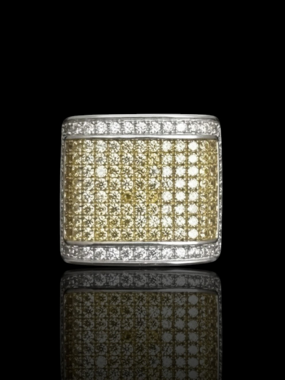 Men’s Silver Rectangular Ring with Yellow CZ Stone