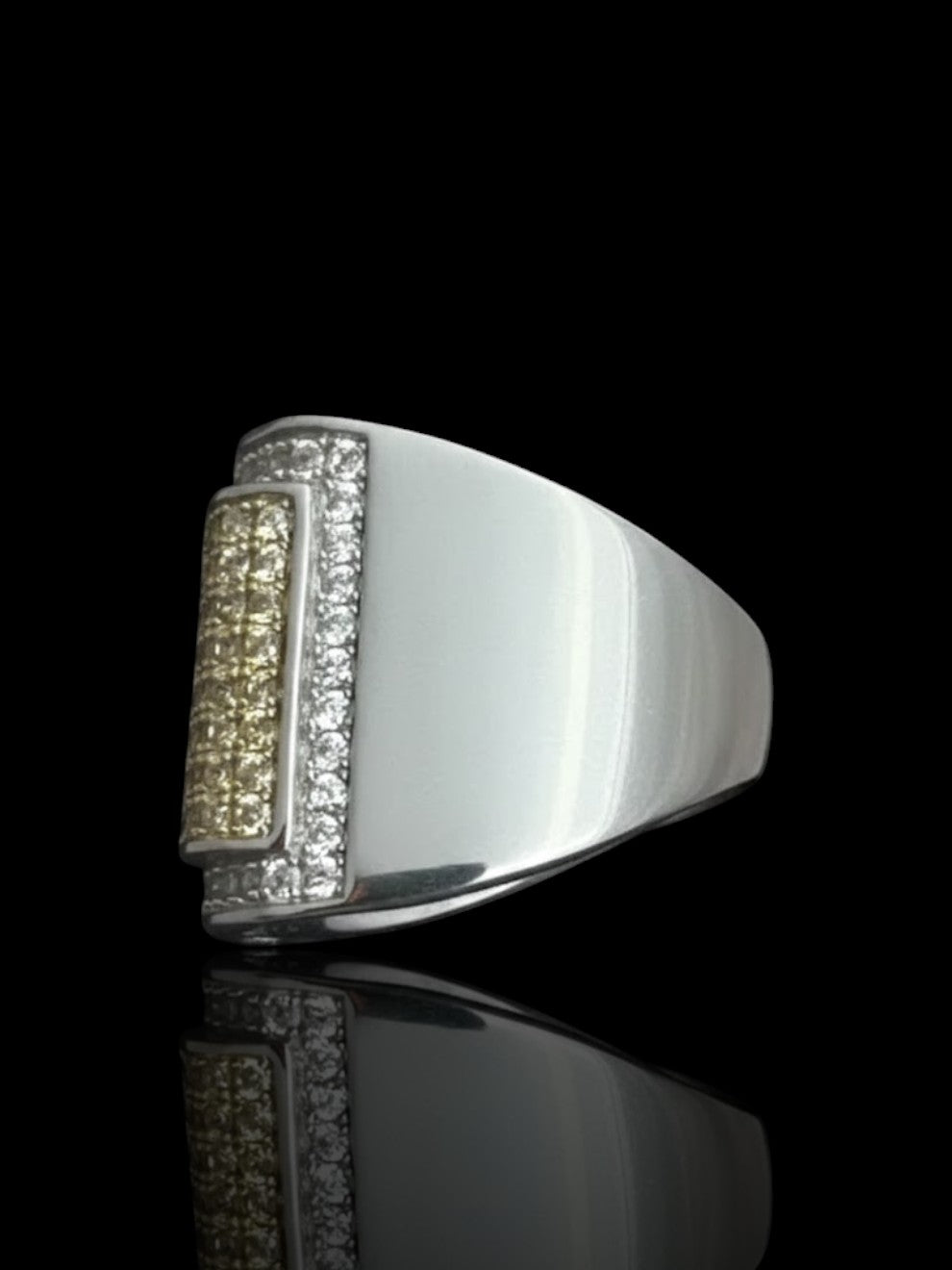 Men’s Silver Rectangular Ring with Yellow CZ Stone