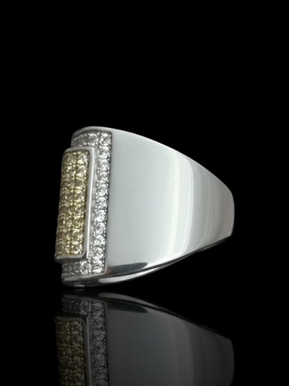 Men’s Silver Rectangular Ring with Yellow CZ Stone