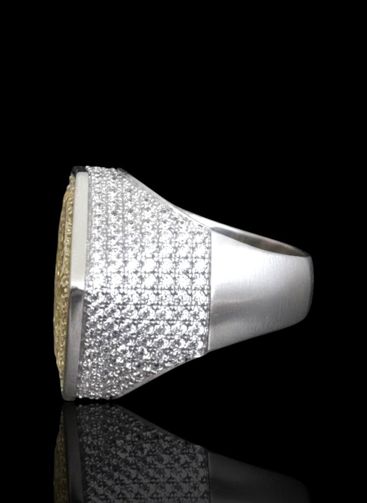 Men’s Square Shape Silver Ring with Yellow CZ Stone