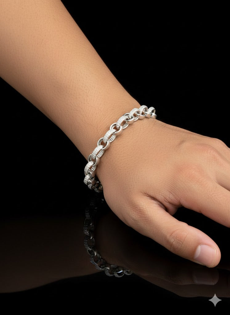Sterling Silver CZ and Polished Linked Belcher Bracelet