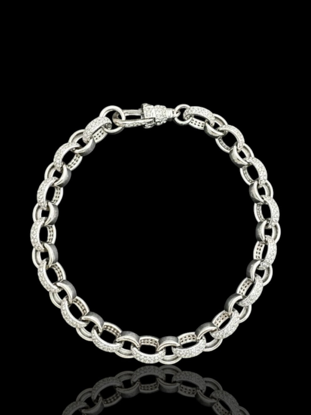 Sterling Silver CZ and Polished Linked Belcher Bracelet