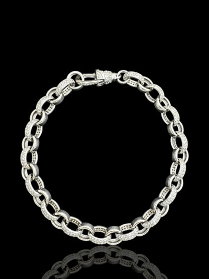 Sterling Silver CZ and Polished Linked Belcher Bracelet