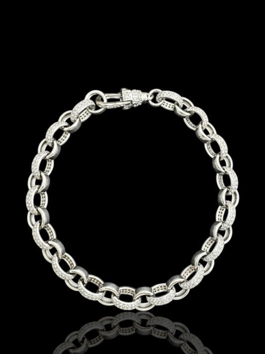 Sterling Silver CZ and Polished Linked Belcher Bracelet