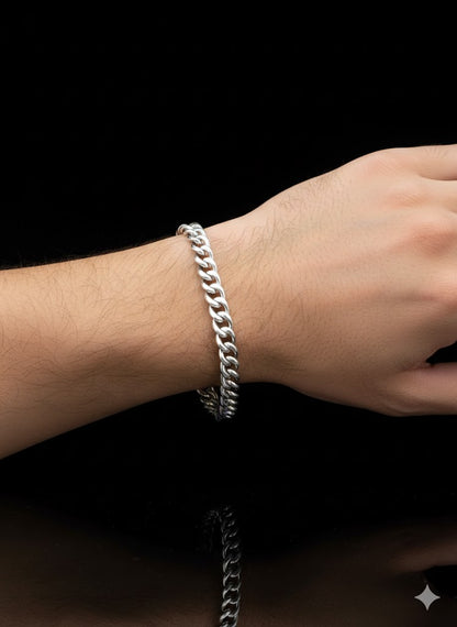 Men’s Solid Silver Curved Curb Link Bracelet  - 6.50 mm