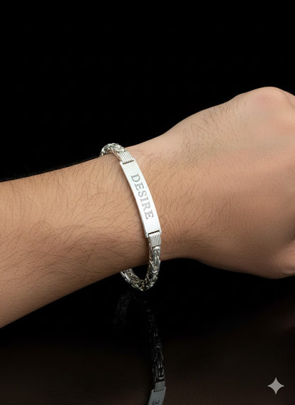 Men’s Silver Byzantine Link ID Bracelet – Custom Name Engraved