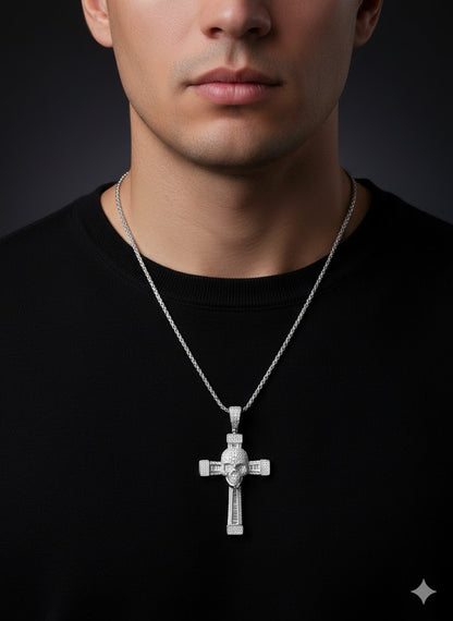 Men’s Skull Design Silver Cross Pendant