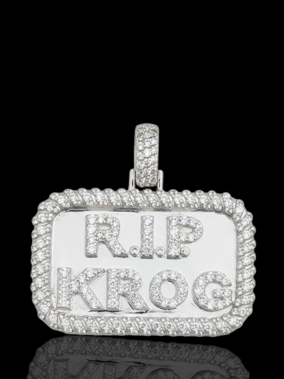 Men’s CZ Stone Silver "RIP KROC" Pendant