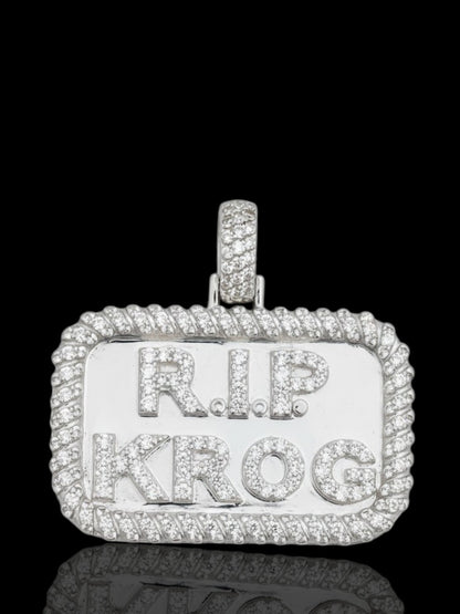 Men’s CZ Stone Silver "RIP KROC" Pendant