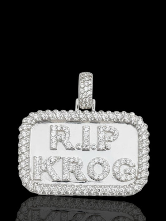 Men’s CZ Stone Silver "RIP KROC" Pendant