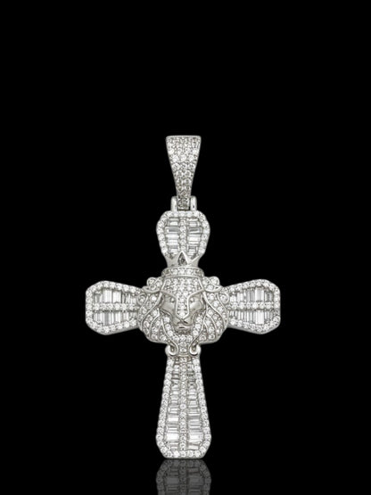 Men’s CZ Lion King Silver Cross Pendant