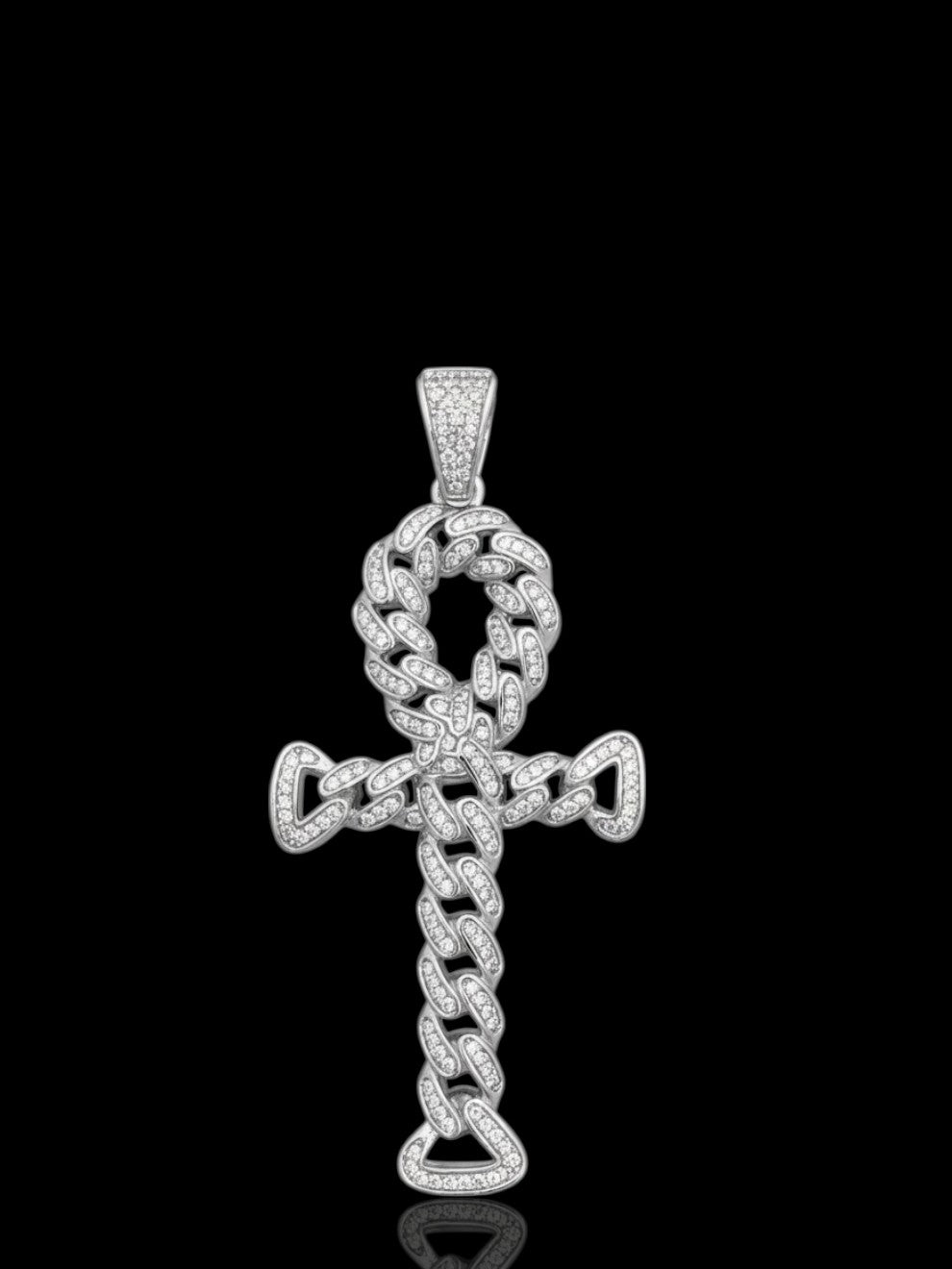 CZ Stone Cuban Link Ankh Cross Pendant