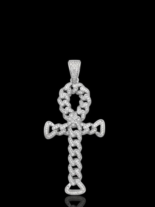 CZ Stone Cuban Link Ankh Cross Pendant