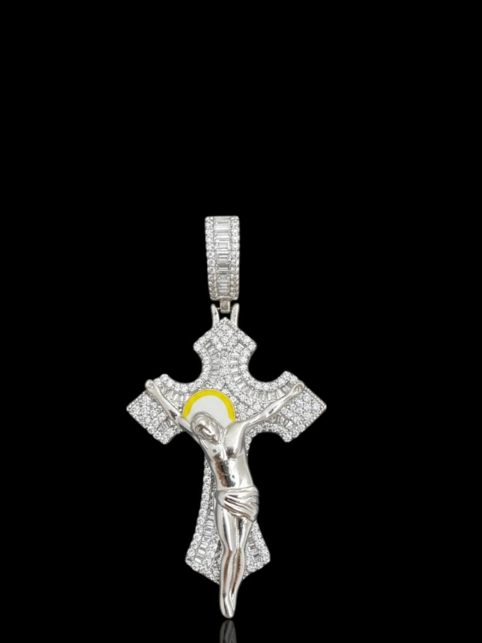 Sterling Silver CZ Baguette Set Crucifix Cross Pendant