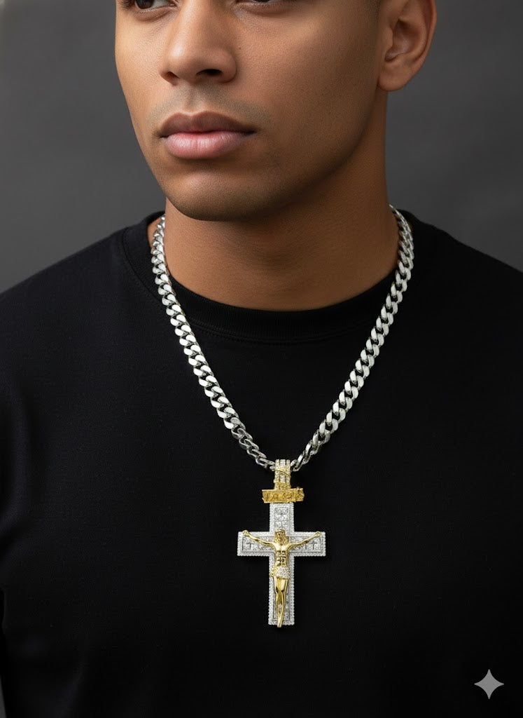 Jesus Crucifix Medium Baguette CZ Cross Pendant