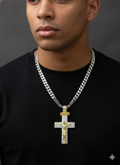 Jesus Crucifix Medium Baguette CZ Cross Pendant