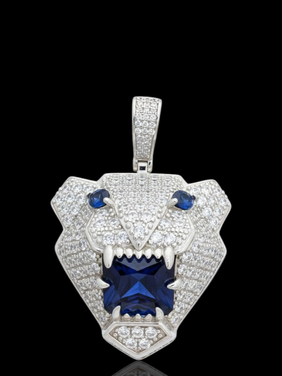 Blue CZ Stone Tiger Silver Men’s Pendant