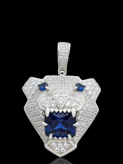Blue CZ Stone Tiger Silver Men’s Pendant