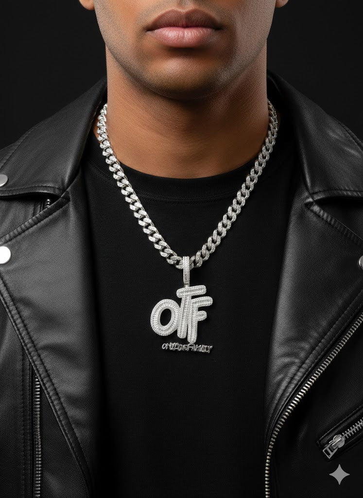 Silver Family Pendant Necklace with Baguette Stones