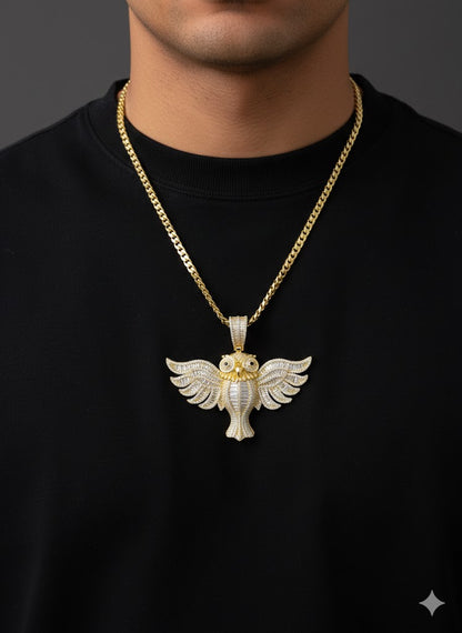 Men’s Owl OVO Pendant Set with Baguette Stones