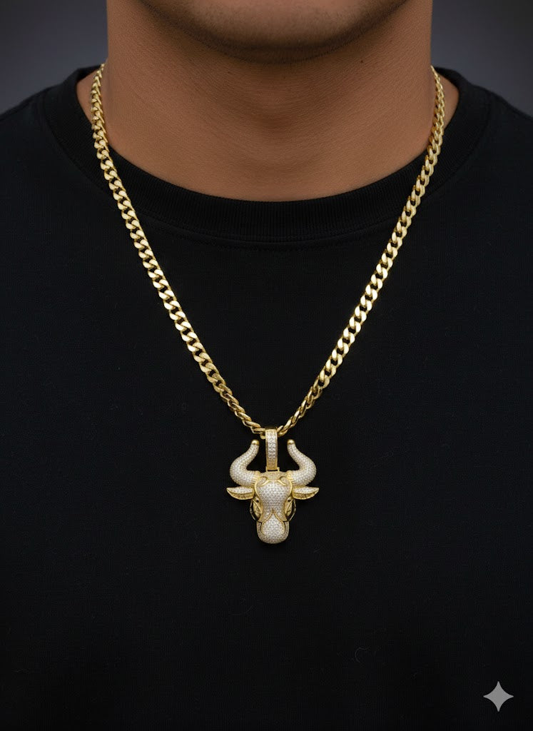 Men’s CZ Yellow Gold Bull Head Pendant