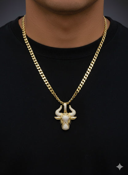 Men’s CZ Yellow Gold Bull Head Pendant