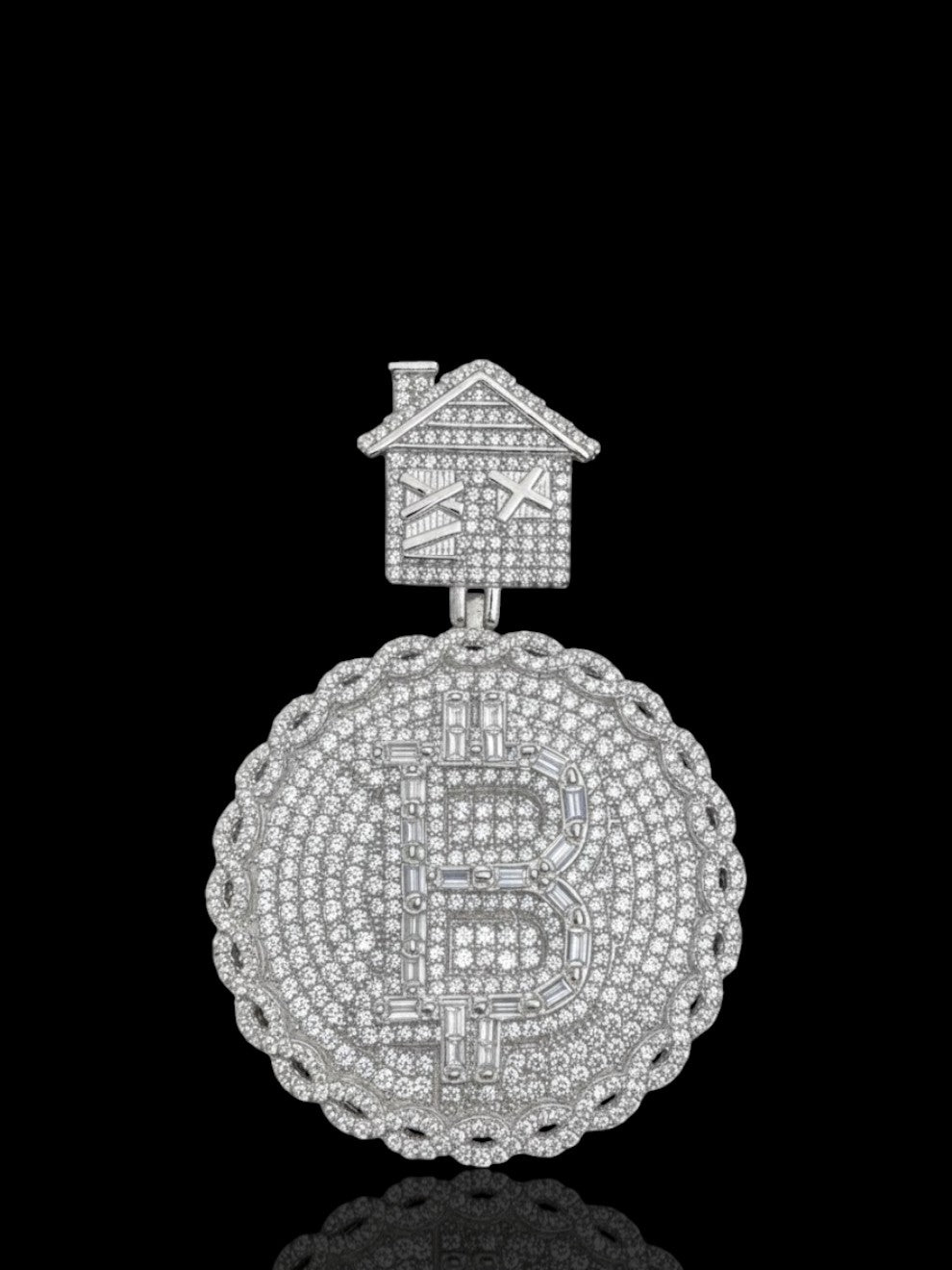 Men’s Sterling Silver Iced Out Trap Bitcoin Pendant