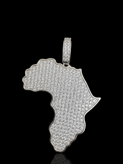 Men's Sterling Silver Full CZ Set Africa Pendant