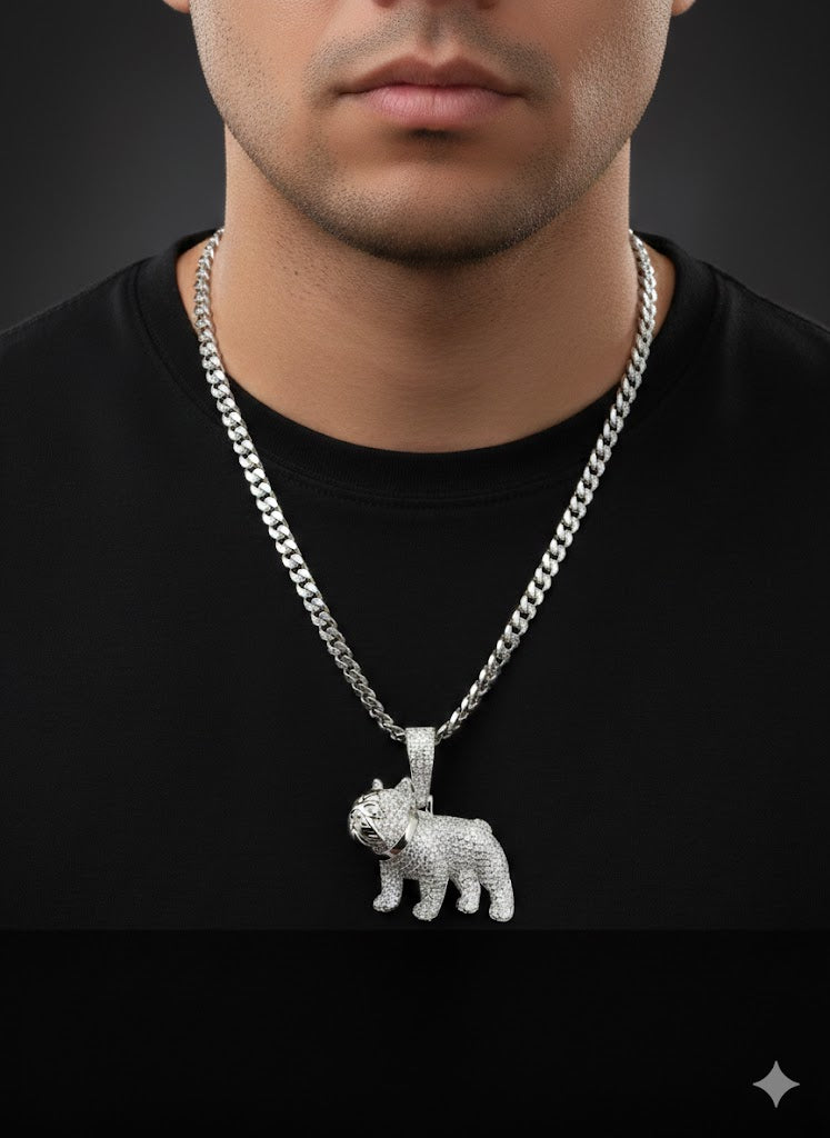 925 Sterling Silver French Bulldog Pendant – Stone Set Dog Necklace