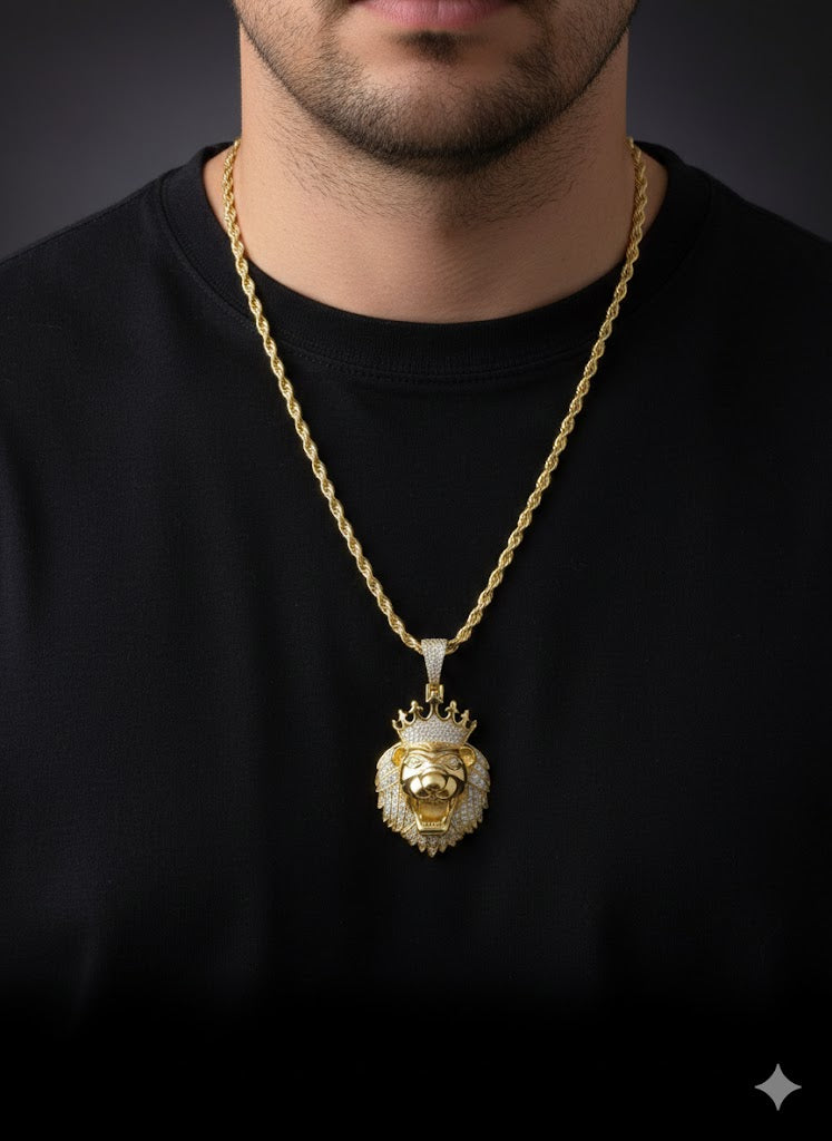 Lion with Crown Sterling Silver Pendant