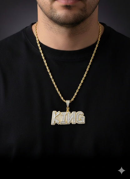 Sterling Silver Icy Gold King Letter Pendant – CZ Diamond Initial Necklace