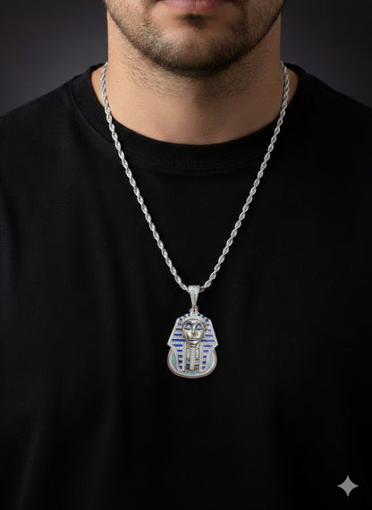 CZ Stone Silver Pharaoh Pendant – Sterling Silver Egyptian Necklace