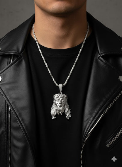 Silver Jesus Pendant with Matte Finish – Unisex Religious Necklace