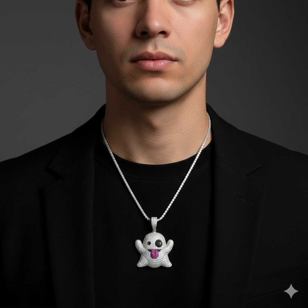 Sterling Silver Ghost Snap Pendant – Spooky Minimalist Necklace