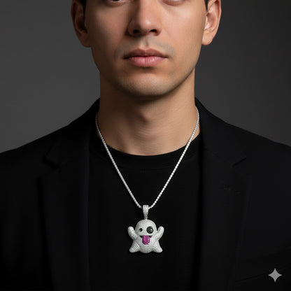 Sterling Silver Ghost Snap Pendant – Spooky Minimalist Necklace