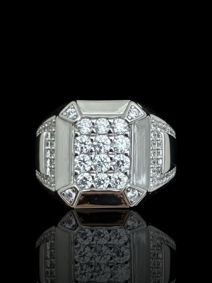 Men’s Sterling Silver Rectangular Signet Ring with Stone - 925 Silver Stone Set Signet Ring