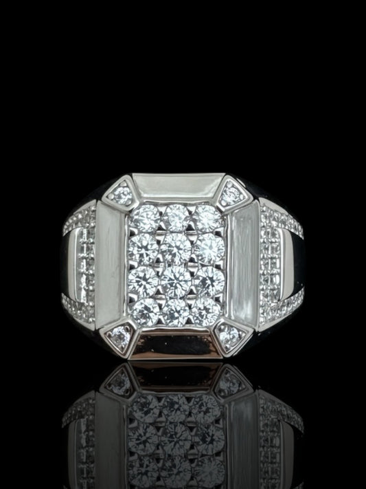 Men’s Sterling Silver Rectangular Signet Ring with Stone - 925 Silver Stone Set Signet Ring