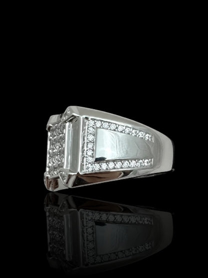 Men’s Sterling Silver Rectangular Signet Ring with Stone - 925 Silver Stone Set Signet Ring