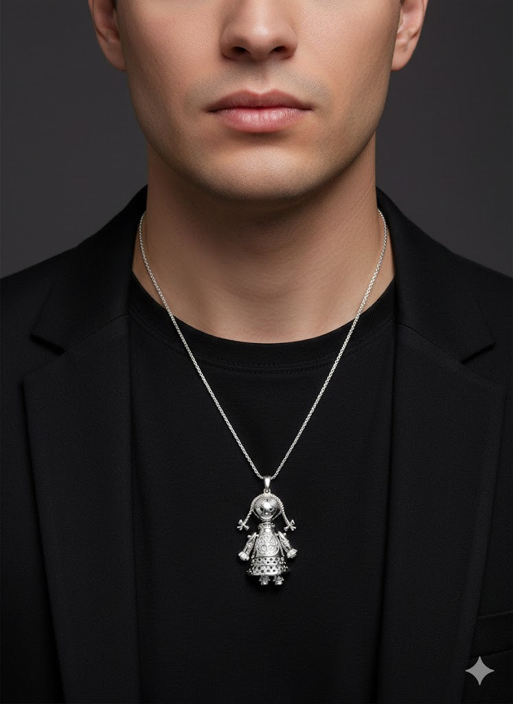 Silver-Filled Bonded Heart Rag Doll Pendant