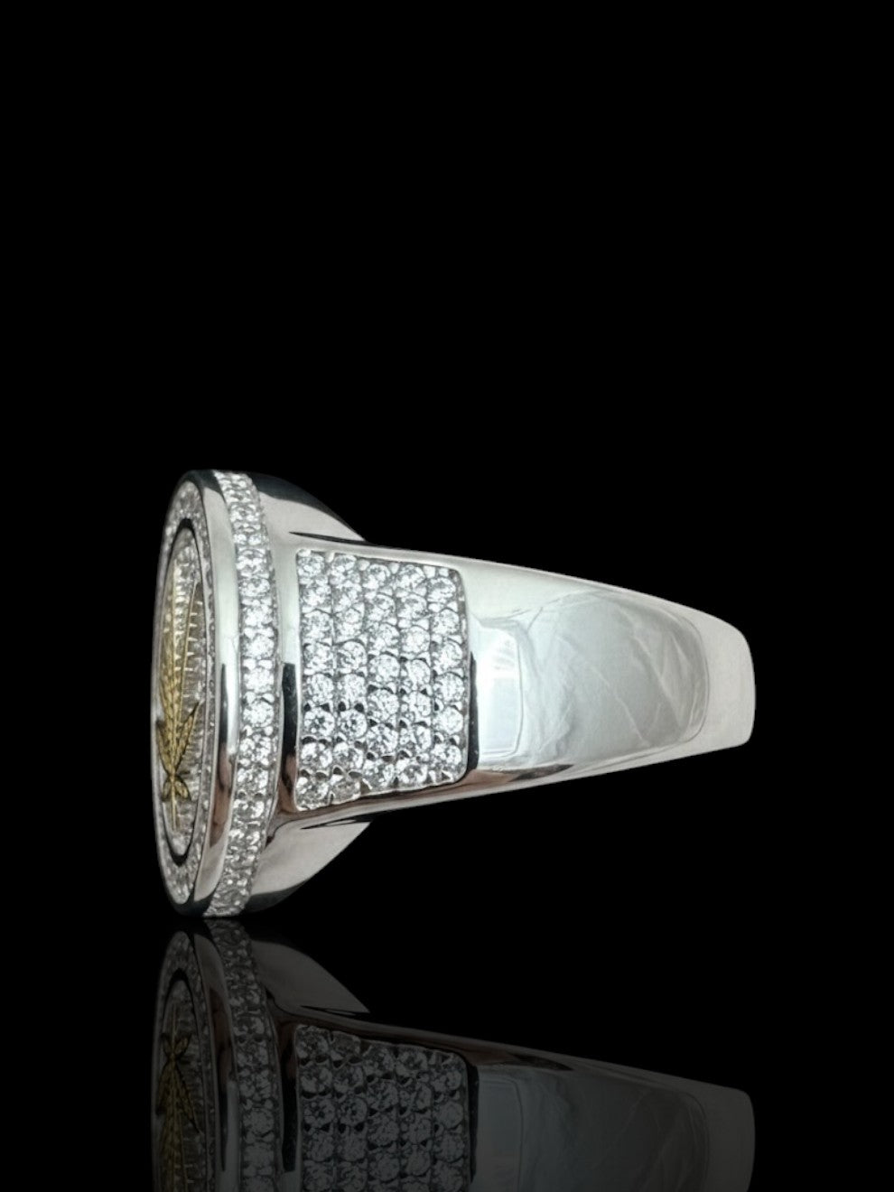 Men’s Silver CZ Stone Leaf Ring | 925 Sterling Silver Leaf Design Ring