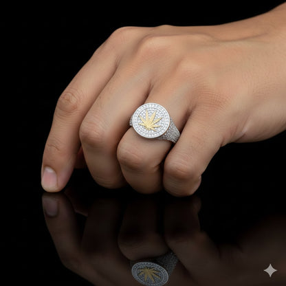 Men’s Silver CZ Stone Leaf Ring | 925 Sterling Silver Leaf Design Ring