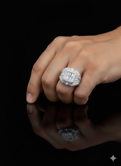 Men’s Silver Square Shaped Stone Set CZ Ring