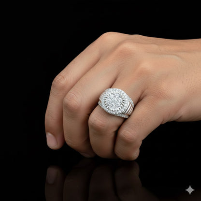 Men’s Sterling Silver Stone Set Round Shaped Signet Ring