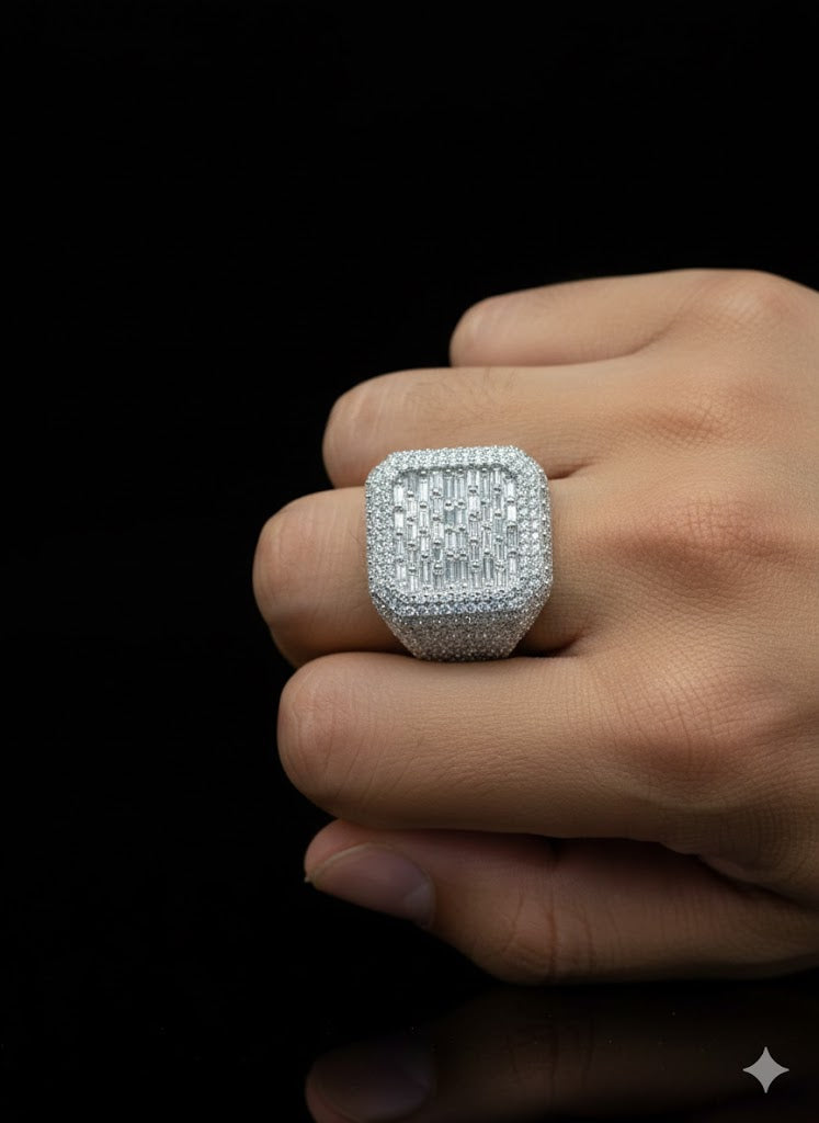 Sterling Silver Signet Ring with Baguette Stones