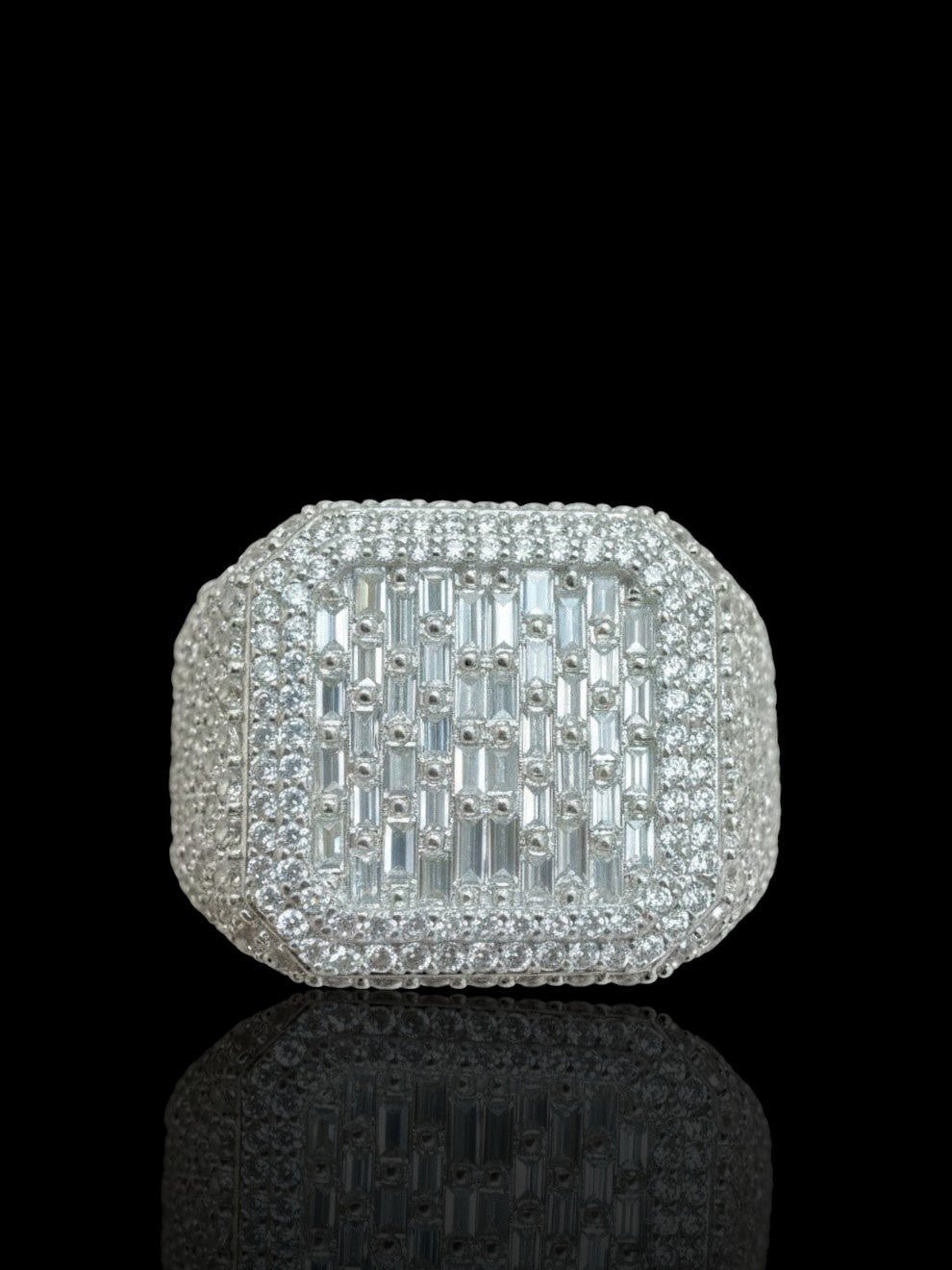 Sterling Silver Signet Ring with Baguette Stones