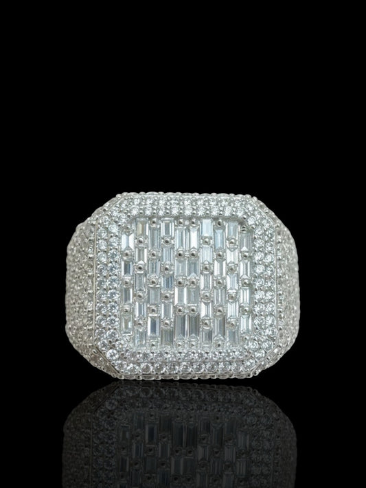 Sterling Silver Signet Ring with Baguette Stones