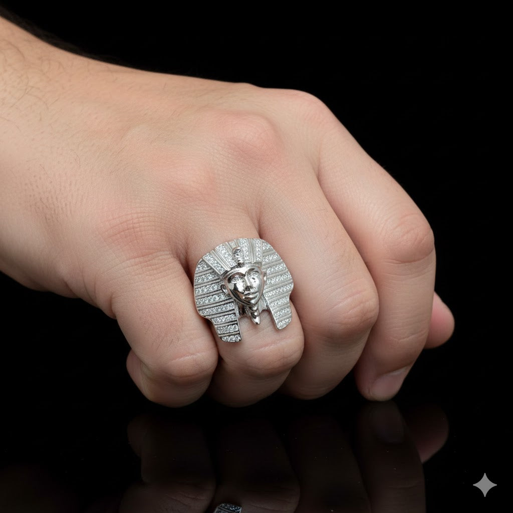 Men’s Sterling Silver Iced Out Pharaoh Head Ring