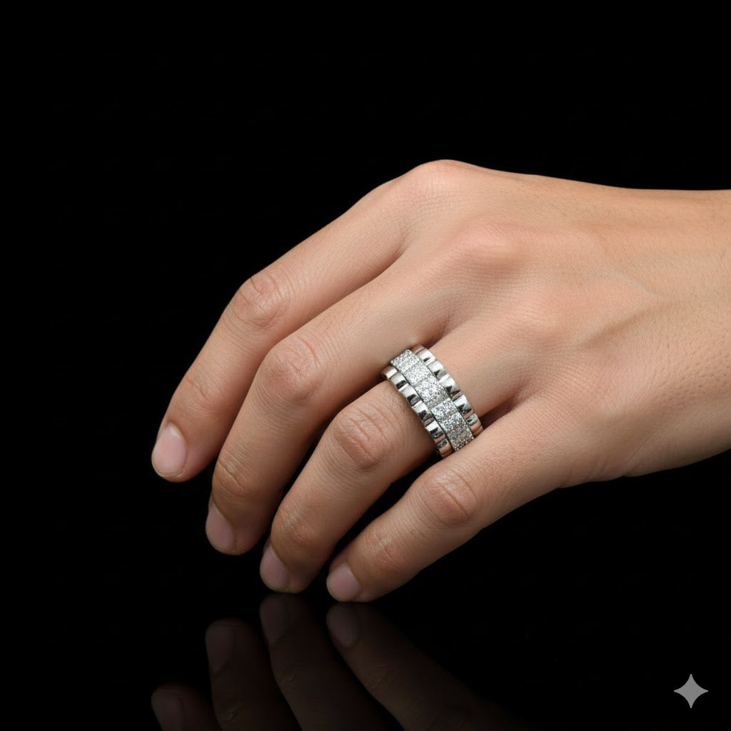 Sterling Silver Iced Out Band Ring | 925 Silver CZ Iced Wedding Band